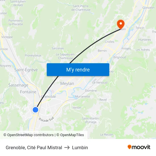Grenoble, Cité Paul Mistral to Lumbin map