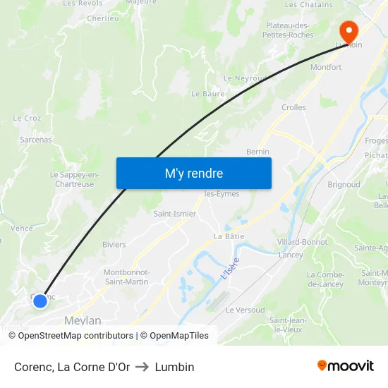 Corenc, La Corne D'Or to Lumbin map
