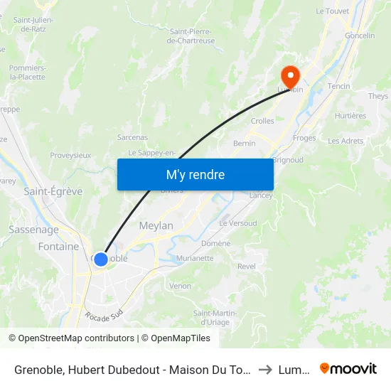 Grenoble, Hubert Dubedout - Maison Du Tourisme to Lumbin map