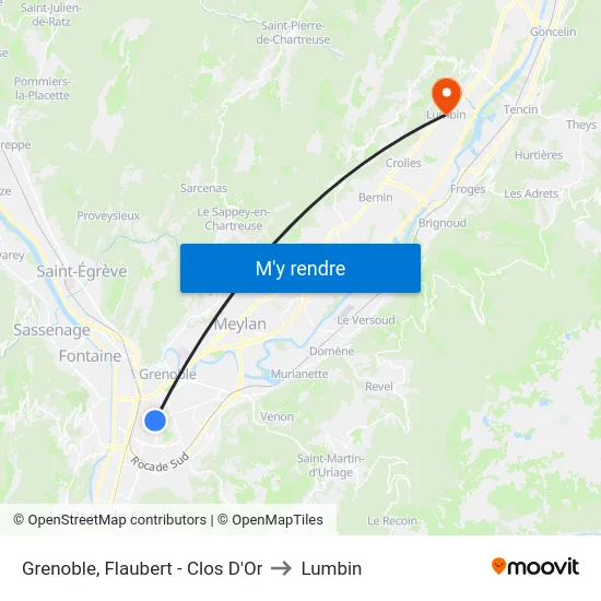Grenoble, Flaubert - Clos D'Or to Lumbin map