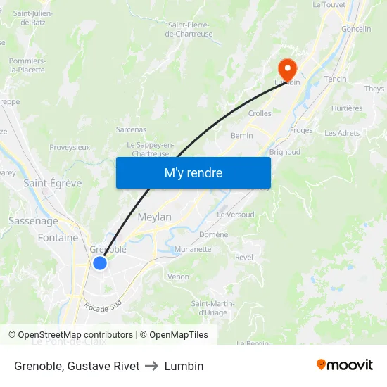Grenoble, Gustave Rivet to Lumbin map