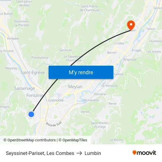 Seyssinet-Pariset, Les Combes to Lumbin map