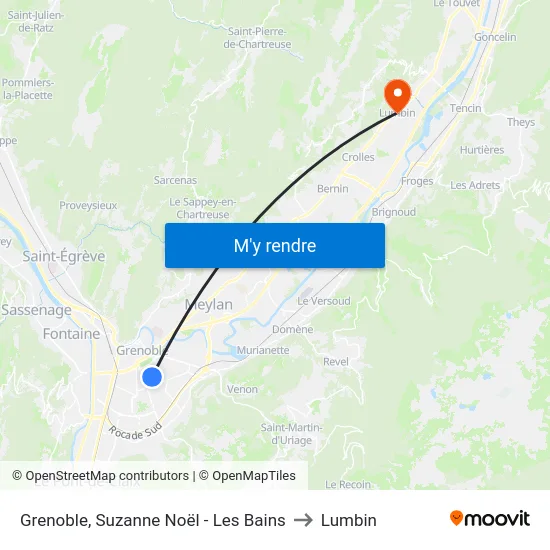 Grenoble, Suzanne Noël - Les Bains to Lumbin map