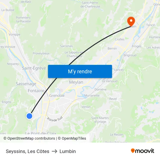 Seyssins, Les Côtes to Lumbin map
