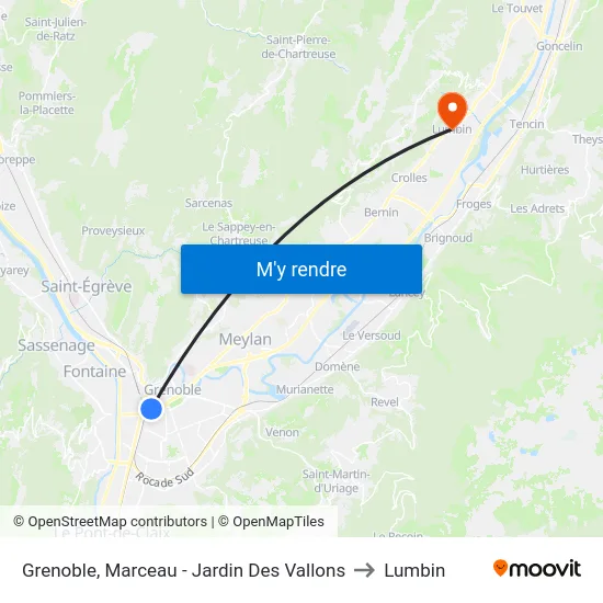 Grenoble, Marceau - Jardin Des Vallons to Lumbin map
