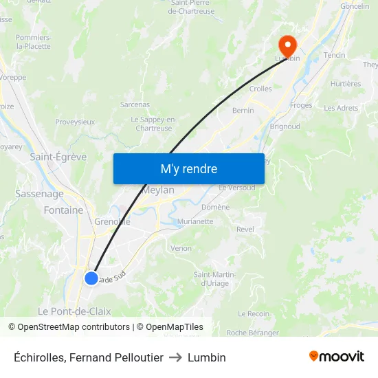 Échirolles, Fernand Pelloutier to Lumbin map