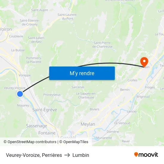 Veurey-Voroize, Perrières to Lumbin map