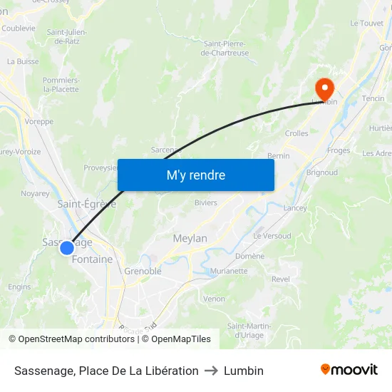 Sassenage, Place De La Libération to Lumbin map