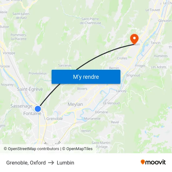 Grenoble, Oxford to Lumbin map
