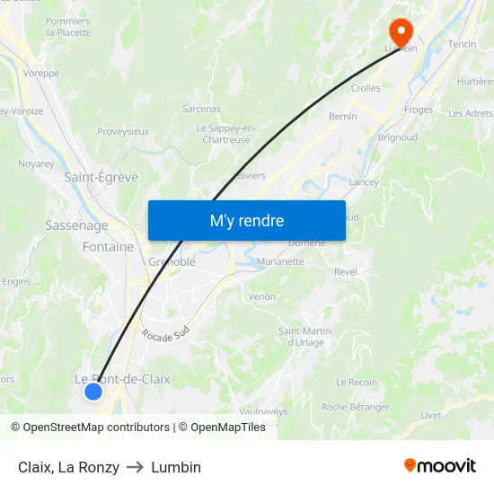 Claix, La Ronzy to Lumbin map