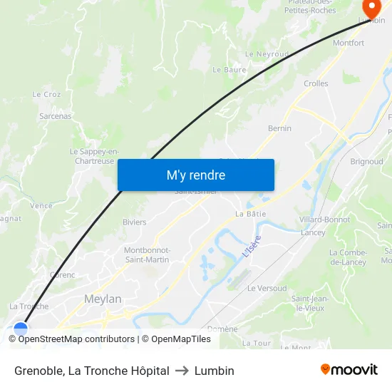 Grenoble, La Tronche Hôpital to Lumbin map