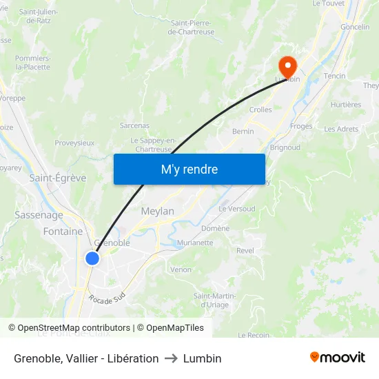 Grenoble, Vallier - Libération to Lumbin map
