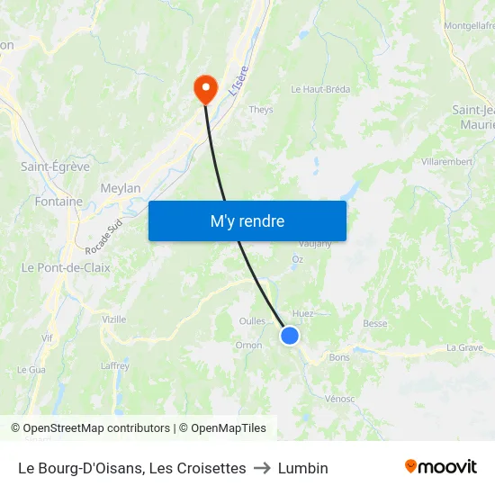 Le Bourg-D'Oisans, Les Croisettes to Lumbin map