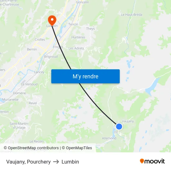 Vaujany, Pourchery to Lumbin map