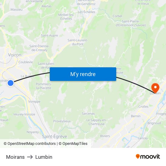 Moirans to Lumbin map