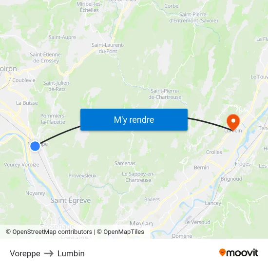 Voreppe to Lumbin map