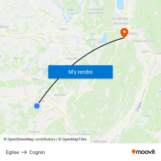 Eglise to Cognin map