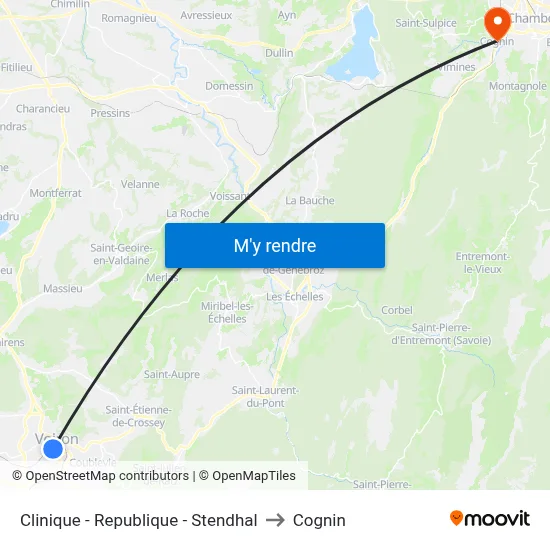 Clinique - Republique - Stendhal to Cognin map