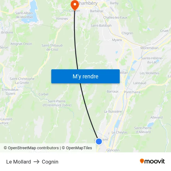 Le Mollard to Cognin map