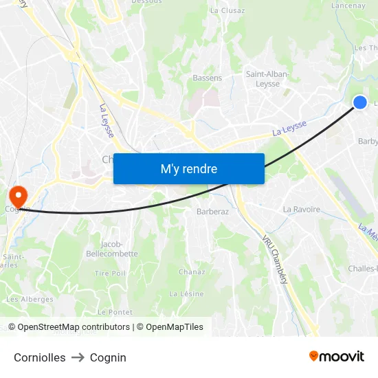Corniolles to Cognin map