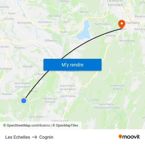 Les Echelles to Cognin map