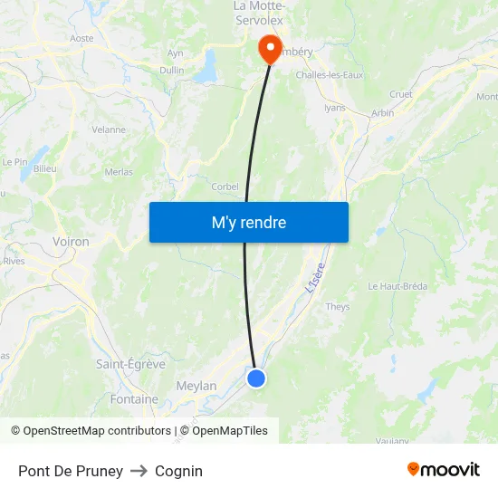 Pont De Pruney to Cognin map