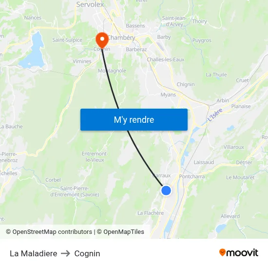 La Maladiere to Cognin map