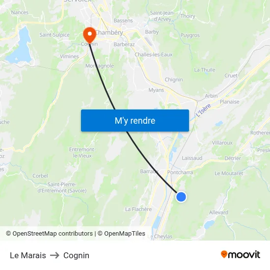 Le Marais to Cognin map