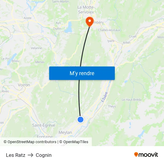 Les Ratz to Cognin map
