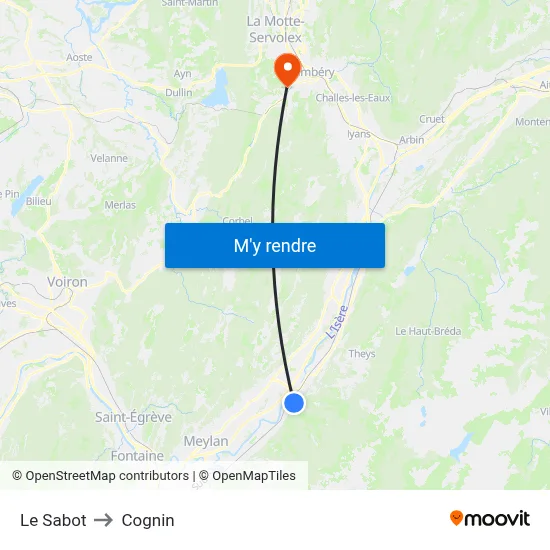 Le Sabot to Cognin map