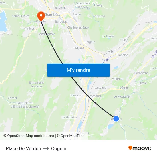 Place De Verdun to Cognin map