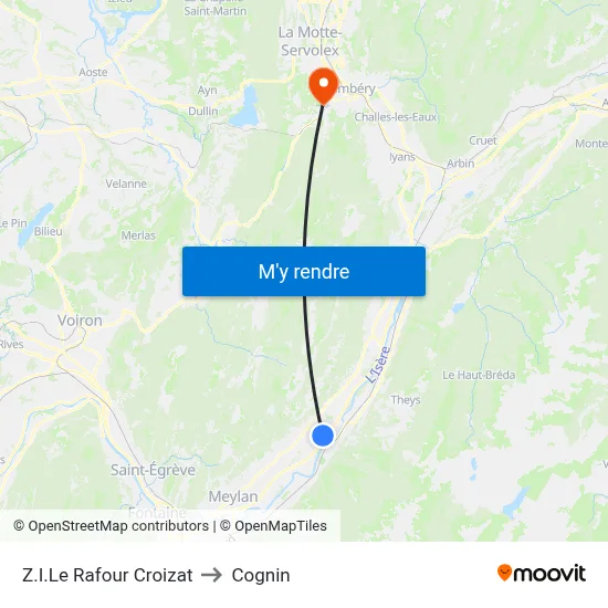 Z.I.Le Rafour Croizat to Cognin map