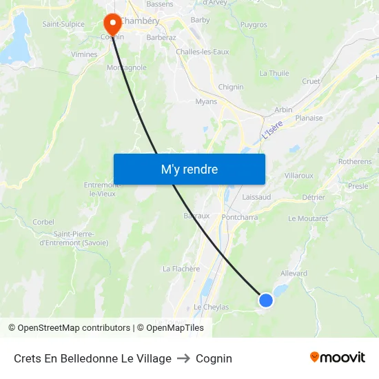 Crets En Belledonne Le Village to Cognin map