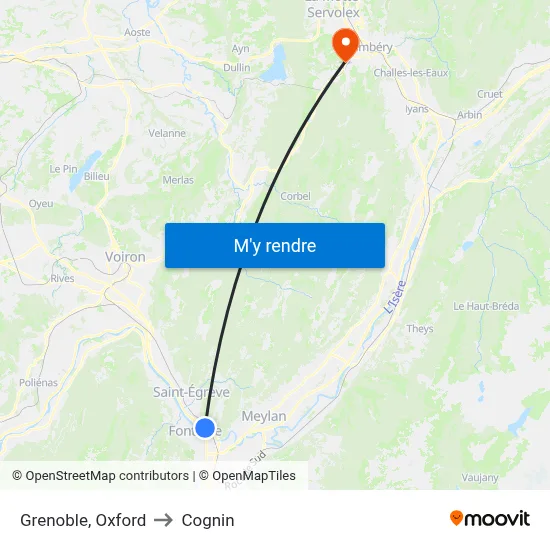 Grenoble, Oxford to Cognin map