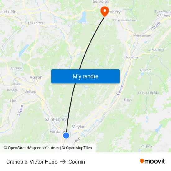 Grenoble, Victor Hugo to Cognin map