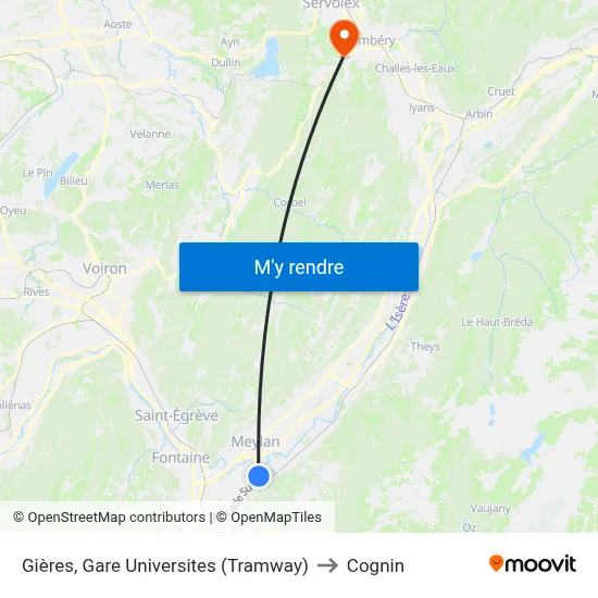 Gières, Gare Universites (Tramway) to Cognin map