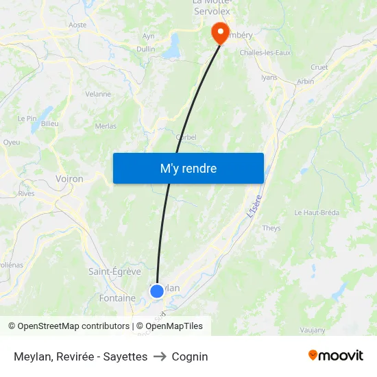 Meylan, Revirée - Sayettes to Cognin map