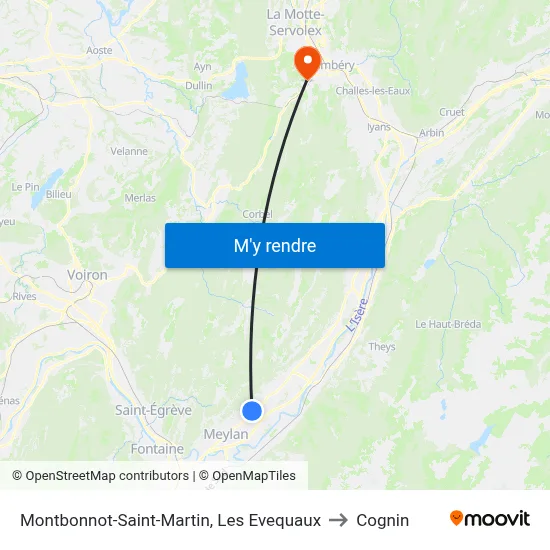 Montbonnot-Saint-Martin, Les Evequaux to Cognin map