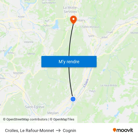 Crolles, Le Rafour-Monnet to Cognin map