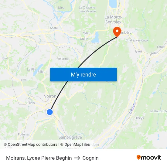Moirans, Lycee Pierre Beghin to Cognin map