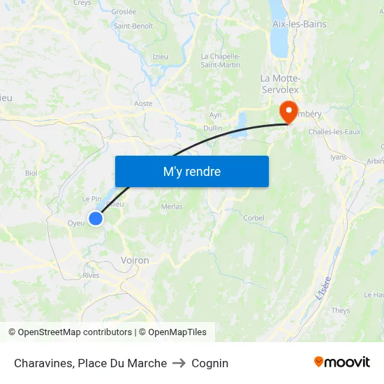 Charavines, Place Du Marche to Cognin map
