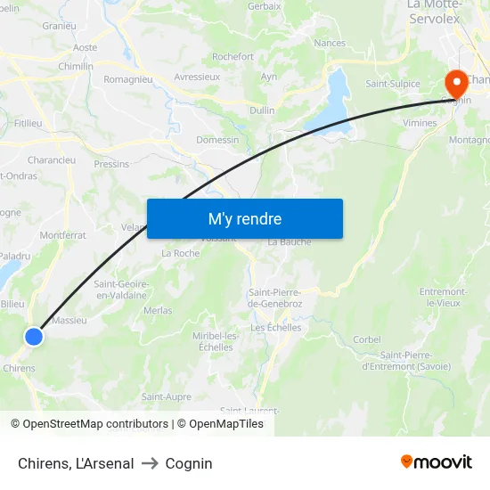 Chirens, L'Arsenal to Cognin map