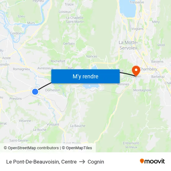 Le Pont-De-Beauvoisin, Centre to Cognin map