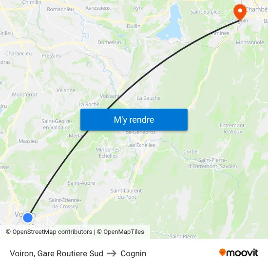 Voiron, Gare Routiere Sud to Cognin map