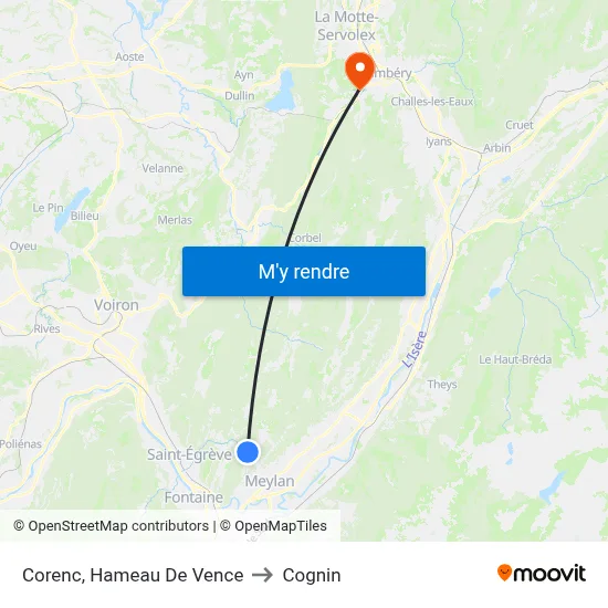Corenc, Hameau De Vence to Cognin map