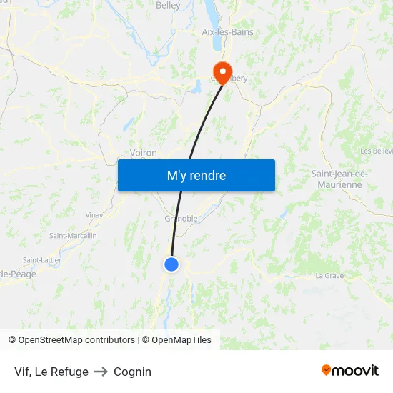 Vif, Le Refuge to Cognin map