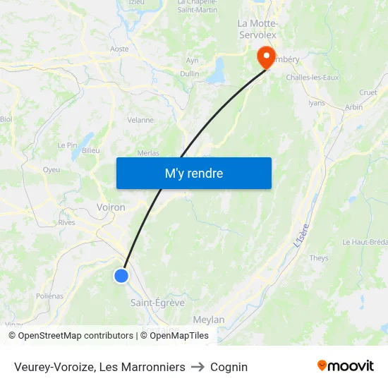 Veurey-Voroize, Les Marronniers to Cognin map