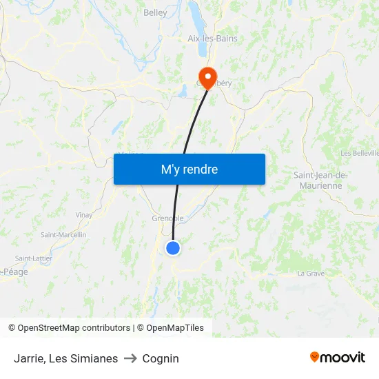 Jarrie, Les Simianes to Cognin map