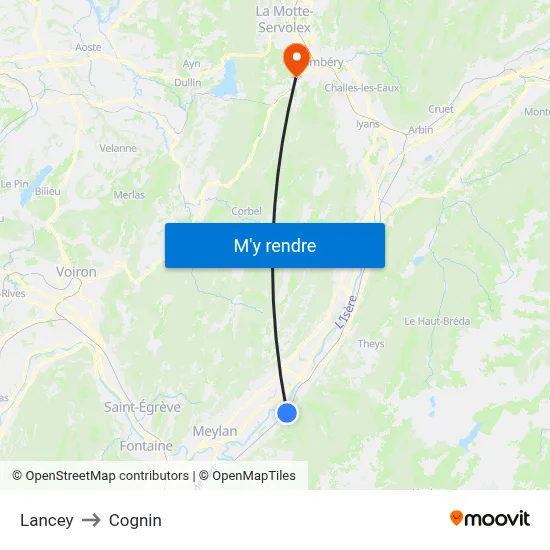 Lancey to Cognin map