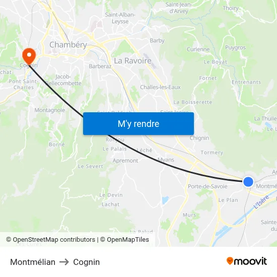 Montmélian to Cognin map